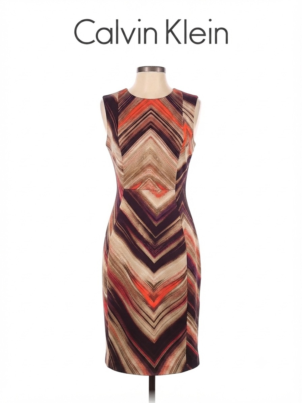 Calvin Klein Multicolor Chevron Sheath Dress Size 6 0128